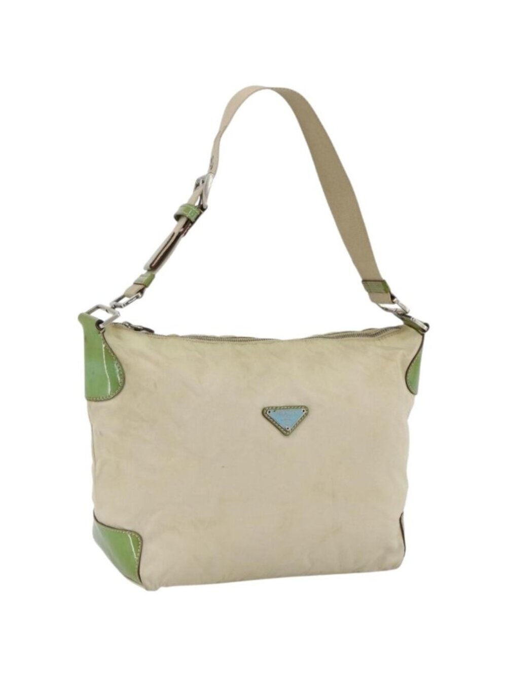 PRADA Shoulder Bag Nylon Beige Green Silver